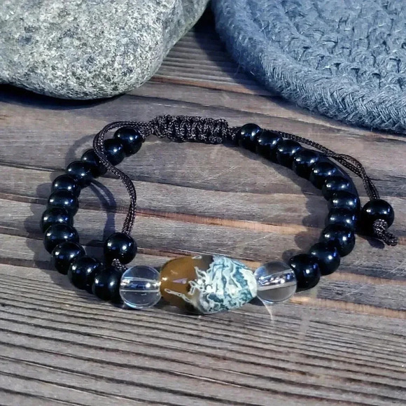 Handcrafted Tibetan Moss Agate Black Beads Healing Energy Gemstone Bracelet - Picture 6 of 6